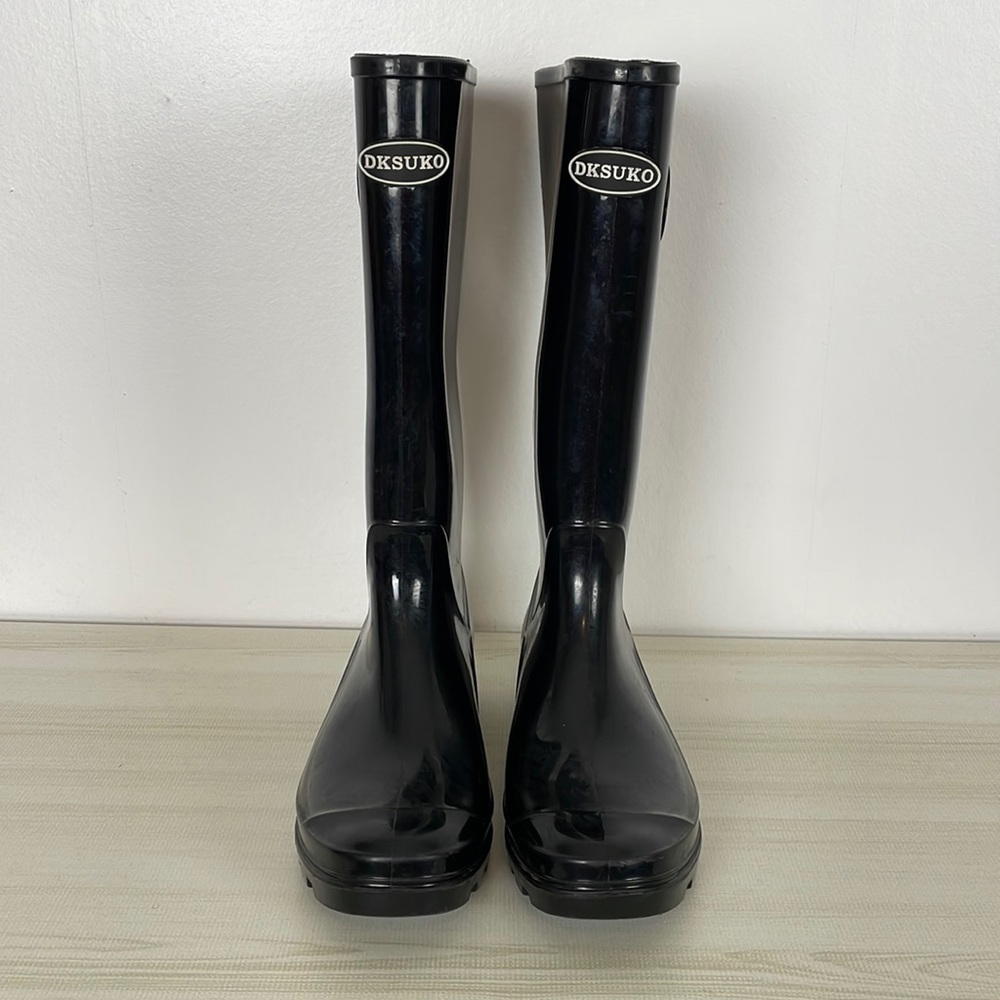 DKSUKO Tall Garden Rain boots women7 side buckle black rubber all weather boots